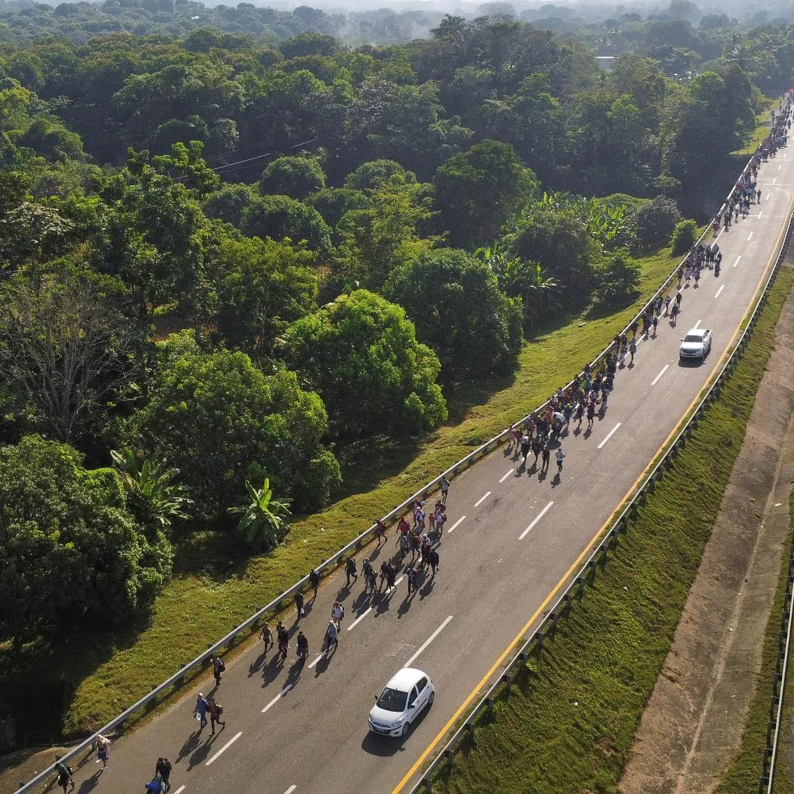 A caravan of migrants heading for the northern border with the US in Mexico's  Chiapas state, on Dec 3.