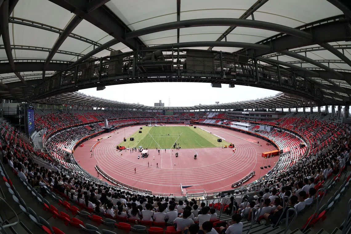 Asian Games - Aichi-Nagoya 2026 - Athletics - Paloma Mizuho Sports Park, Nagoya, Japan - September 25, 2026 General view of empty seats in the stadium REUTERS/Chalinee Thirasupa