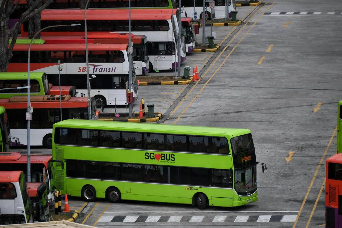 SBS Transit buses at the SBS Transit Bedok North Bus Park on 15 March 2021.