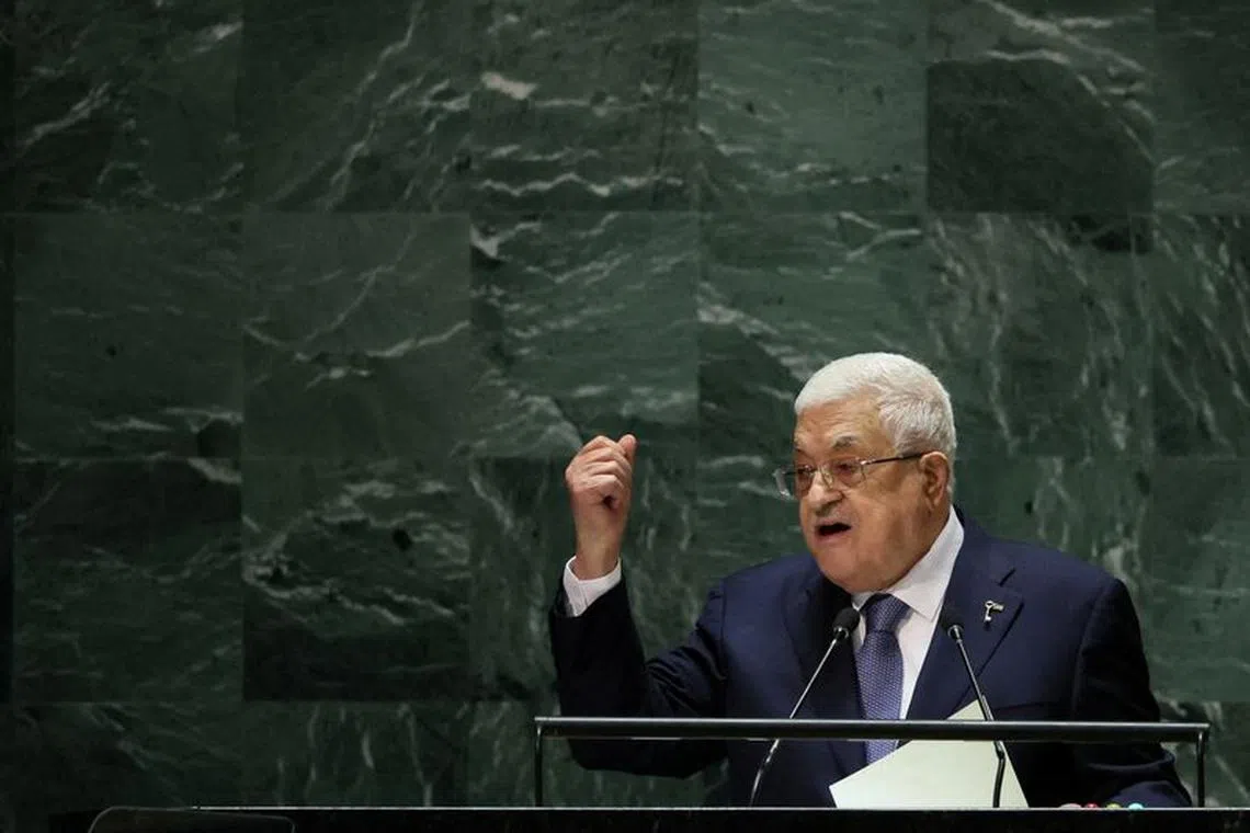Palestinian President Mahmoud Abbas addresses the 78th Session of the U.N. General Assembly in New York City, U.S., September 21, 2023. REUTERS/Brendan McDermid