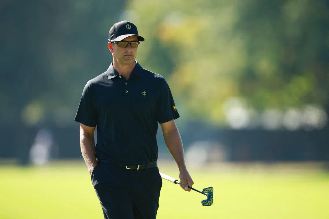 Adam Scott of Australia and the International Team walking to the second green during Sunday Singles on day four of the 2024 Presidents Cup at The Royal Montreal Golf Club on Sept 29 in Canada. The US triumphed 18½-11½.
