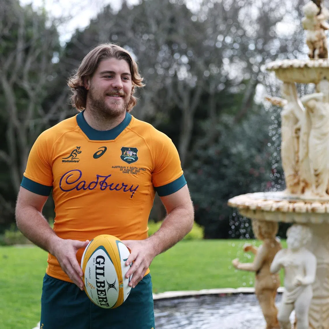 Rugby Union - Rugby Championship - Australia Team Photo - The Vineyard, Cape Town, South Africa - August 22, 2025  Australia's Fraser McReight during the team photo session REUTERS/Esa Alexander