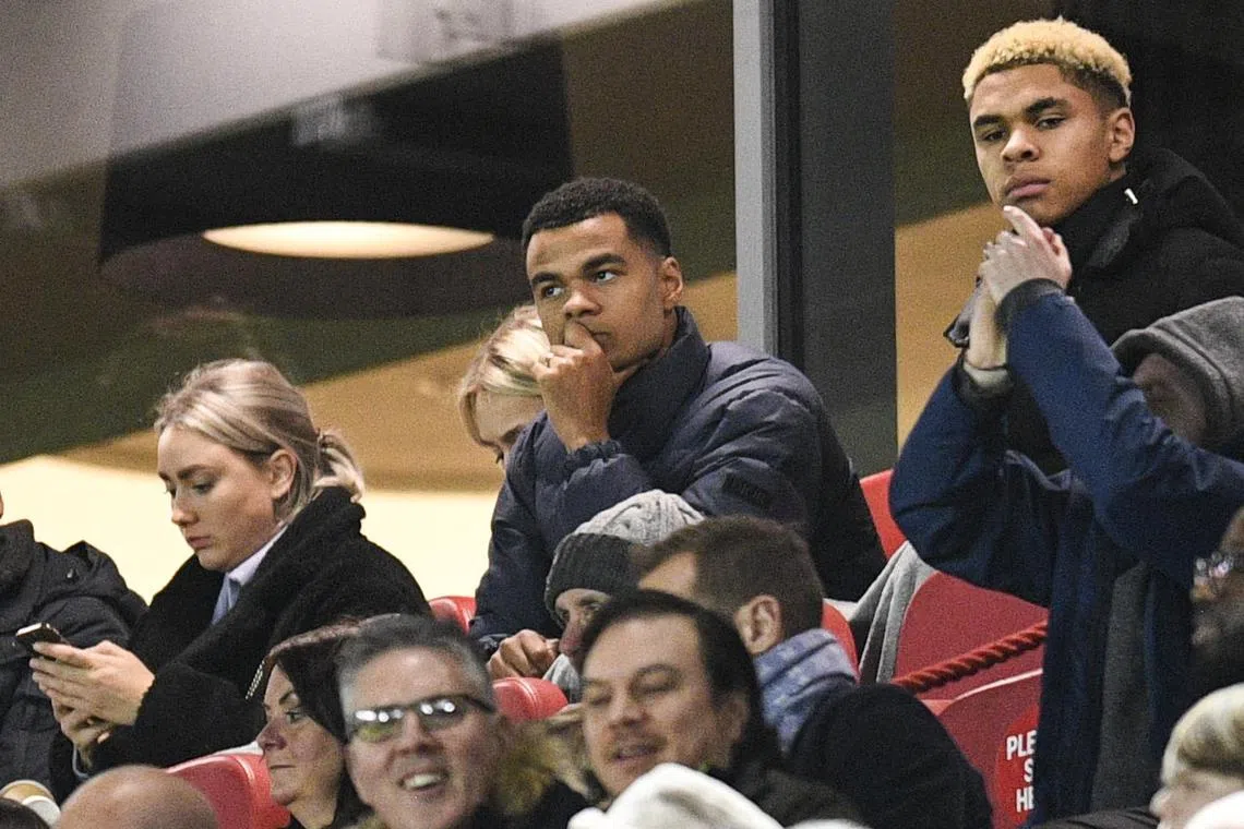 Liverpool's new signing Cody Gakpo in the stands at Anfield for the Premier League match against Leicester on Dec 30.