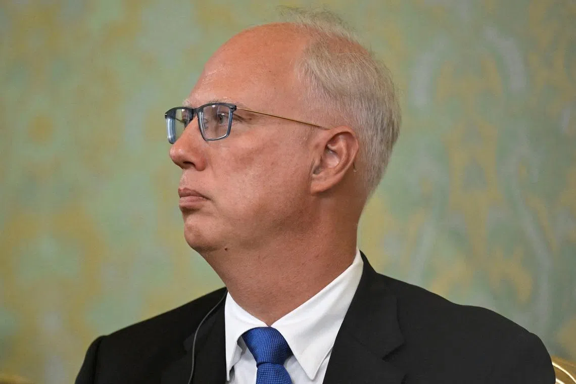 FILE PHOTO: Russia's top economic negotiator Kirill Dmitriev attends a meeting of Russian President Vladimir Putin with Emirati President Sheikh Mohamed bin Zayed Al Nahyan (both not pictured) at the Kremlin in Moscow, Russia on August 7, 2025. ALEXANDER NEMENOV/Pool via REUTERS/File Photo