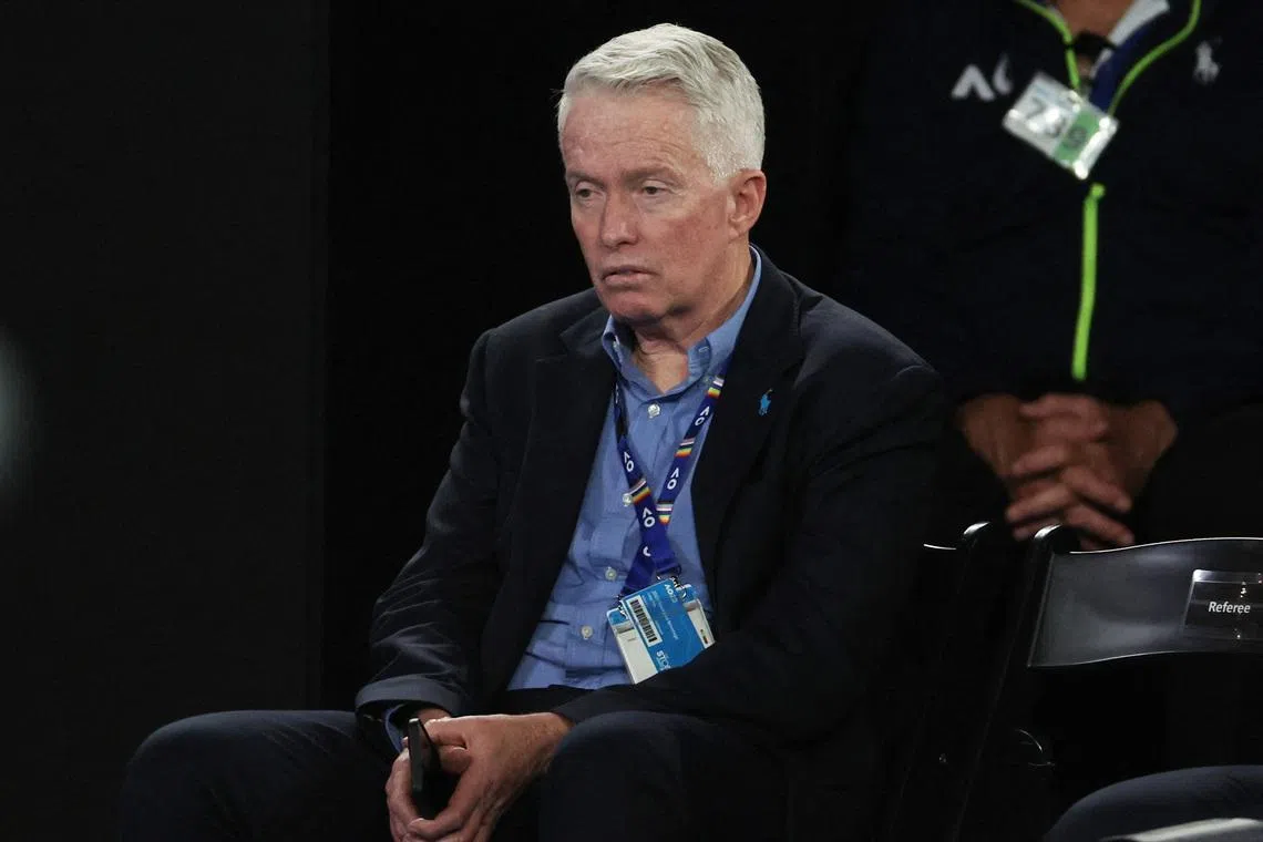 Tennis - Australian Open - Men's Singles Final - Melbourne Park, Melbourne, Australia - January 29, 2023 Craig Tiley, CEO of Tennis Australia is pictured in the stands during the final match between Serbia's Novak Djokovic and Greece's Stefanos Tsitsipas REUTERS/Loren Elliott