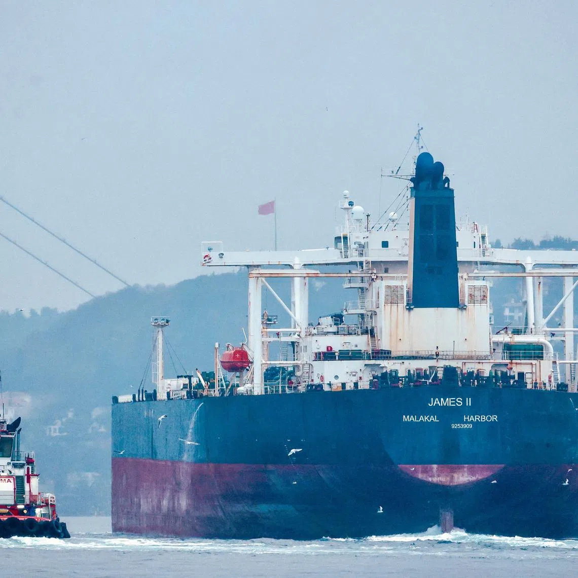 FILE PHOTO: Palau-flagged crude oil tanker James II transits the Bosphorus in Istanbul, Turkey, December 21, 2024. REUTERS/Yoruk Isik/File Photo