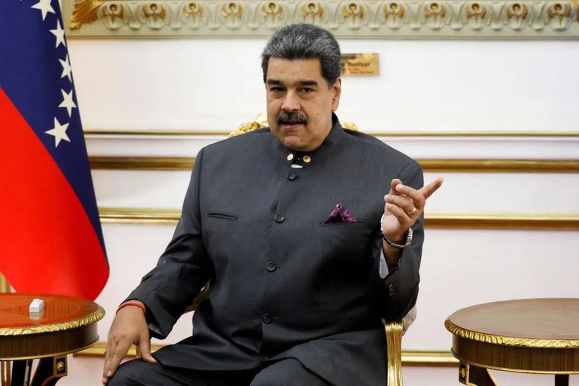 FILE PHOTO: Venezuela's president, Nicolas Maduro, speaks during a meeting with United Nations High Commissioner for Human Rights Volker Turk at Miraflores Palace, in Caracas, Venezuela January 27, 2023. REUTERS/Leonardo Fernandez Viloria/File Photo