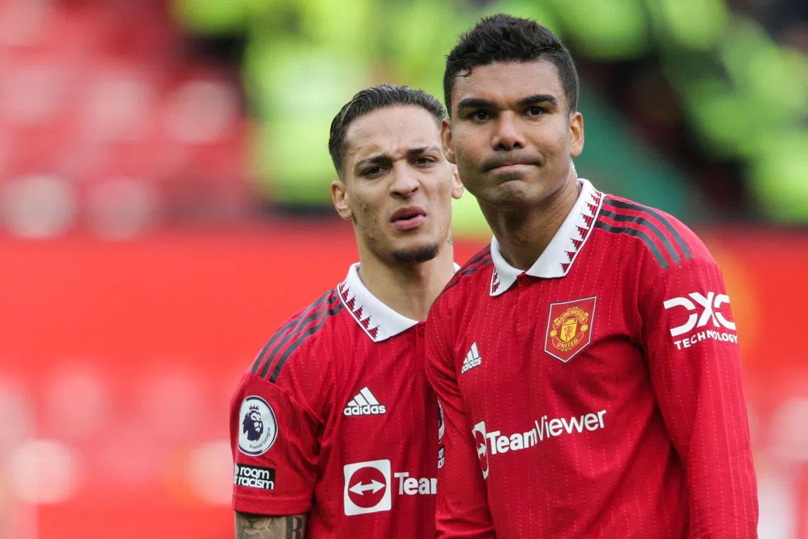 Brazilian duo Antony (left) and Casemiro, from Ajax Amsterdam and Real Madrid respectively, were part of United's £200 million (S$325 million) spend.
