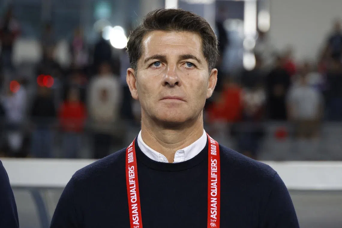 Soccer Football - World Cup - Asian Qualifiers - Third Round - Group B - South Korea v Iraq - Yongin Mireu Stadium, Yongin, South Korea - October 15, 2024 Iraq coach Jesus Casas Garcia lines up during the national anthems before the match REUTERS/Kim Soo-Hyeon/ File Photo