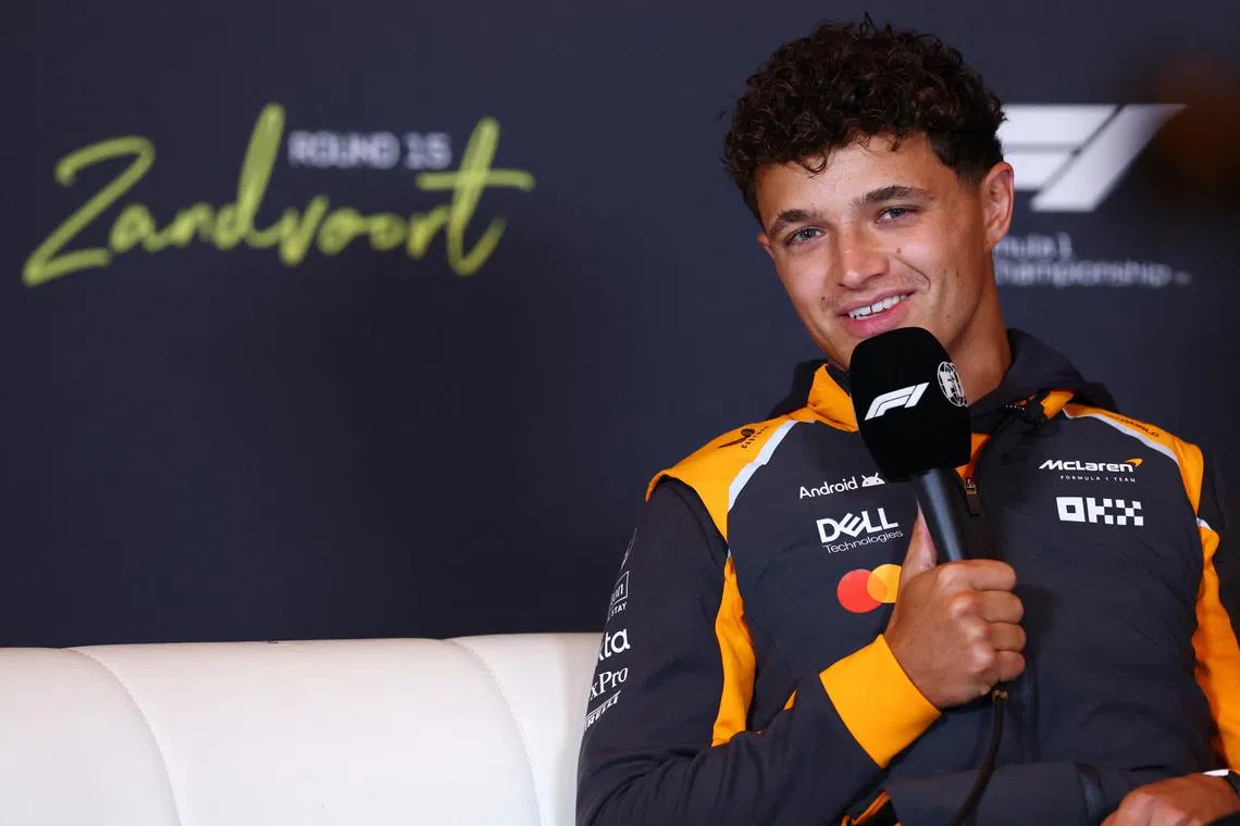 Formula One F1 - Dutch Grand Prix - Circuit Zandvoort, Zandvoort, Netherlands - August 28, 2025 McLaren's Lando Norris during the press conference REUTERS/Piroschka Van De Wouw