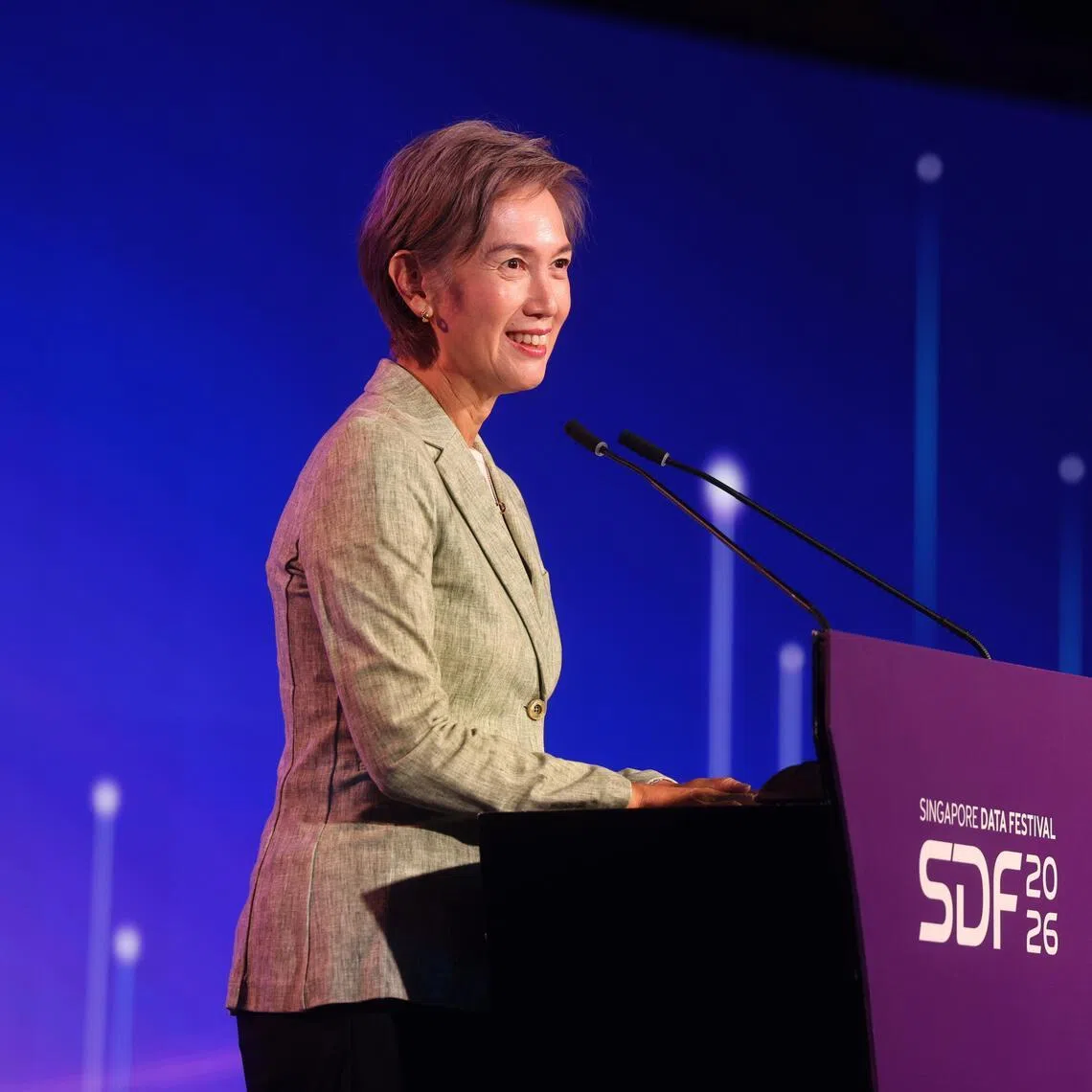 Minister for Digital Development and Information Josephine Teo announcing the new measure at the Singapore Data Festival on July 20.