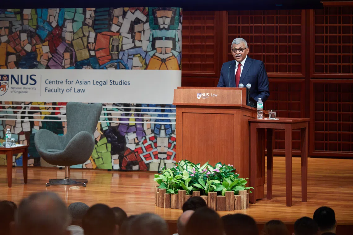 Chief Justice Sundaresh Menon delivering the National University of Singapore Law Bicentennial Lecture on the Rule of Law at the Yale-NUS College Hall on Sept 2.