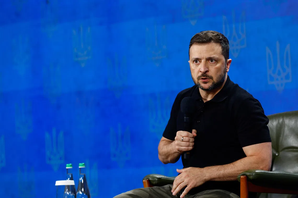Ukraine's President Volodymyr Zelenskiy holds a press conference, amid Russia's attack on Ukraine, in Kyiv, Ukraine August 27, 2024. REUTERS/Valentyn Ogirenko
