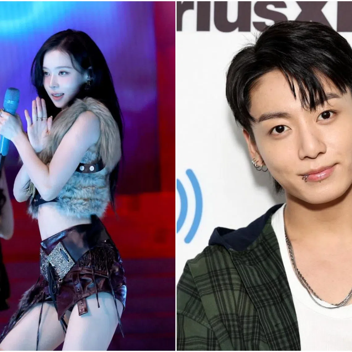 Fans are protesting against the alleged romance between BTS' Jungkook (right) and Aespa's Winter.