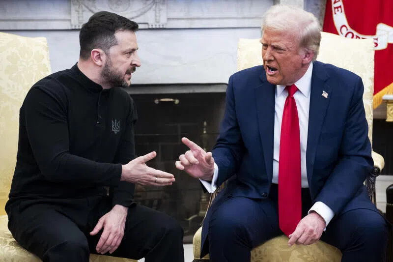 US President Donald Trump berates Ukrainian President Volodymyr Zelensky at the White House in Washington, on Feb 28.