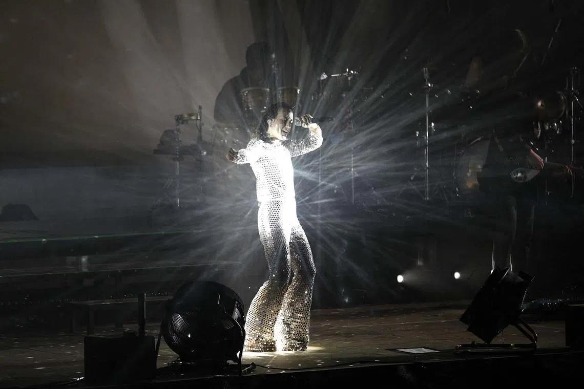 French singer Juliette Armanet performs during a concert at the Aio Festival in Ajaccio, July 31, 2023, on the French Mediterranean island of Corsica. 