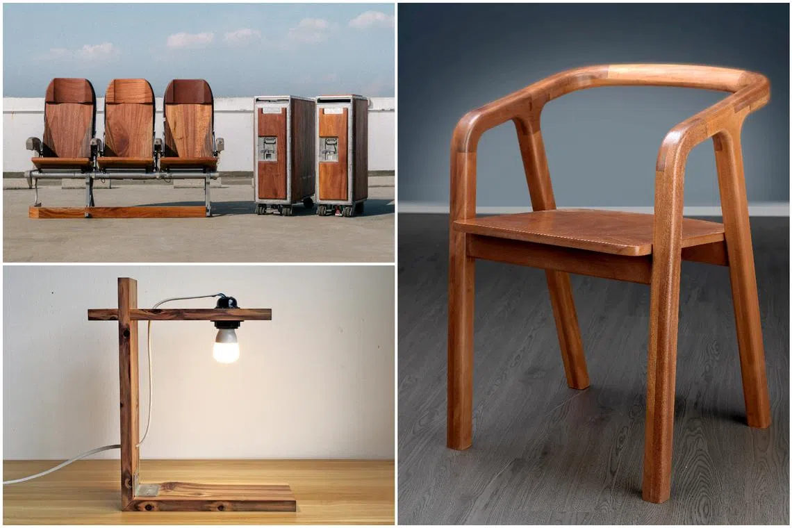 (Clockwise from top left) Furniture made from sustainable wood from Roger & Sons, Little People Woodworks and Triple Eyelid.