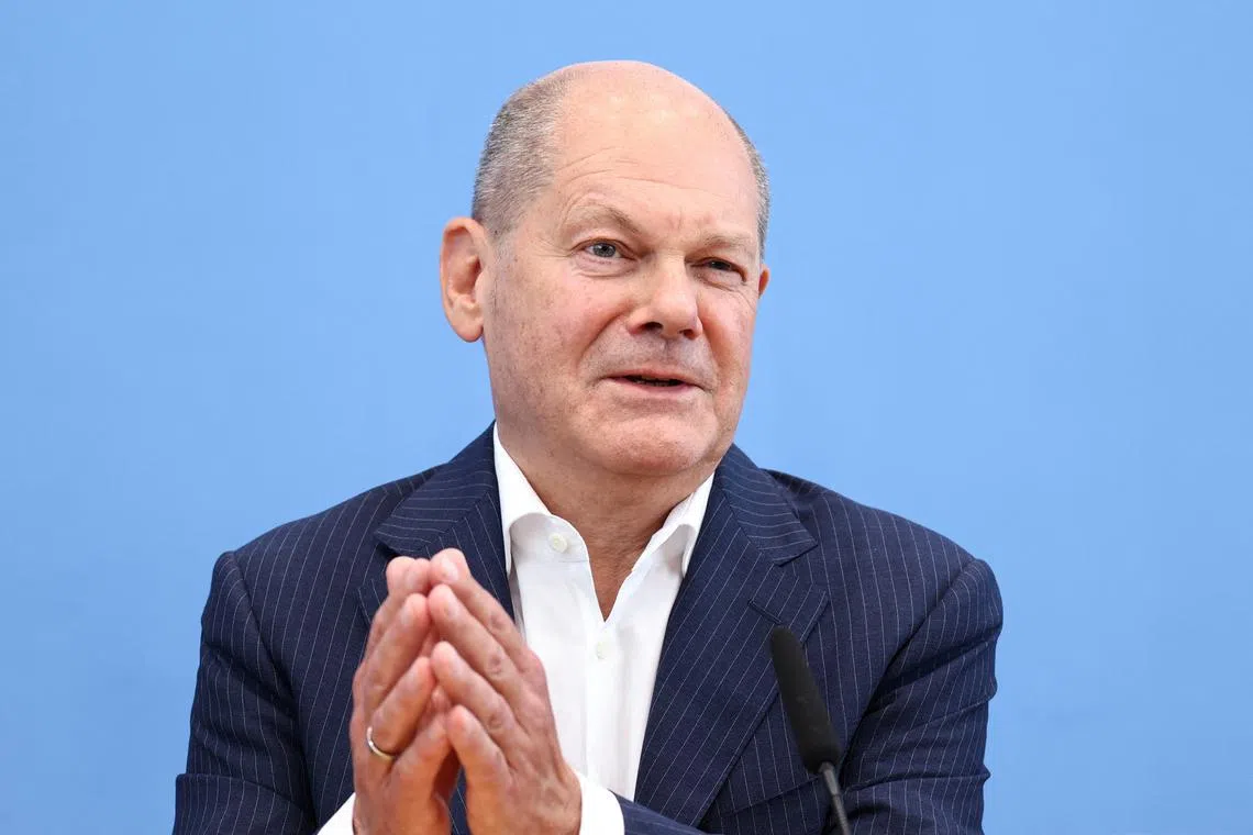 German Chancellor Olaf Scholz speaks during the traditional \"summer press conference\" in Berlin, Germany, July 24, 2024. REUTERS/Liesa Johannssen/File Photo
