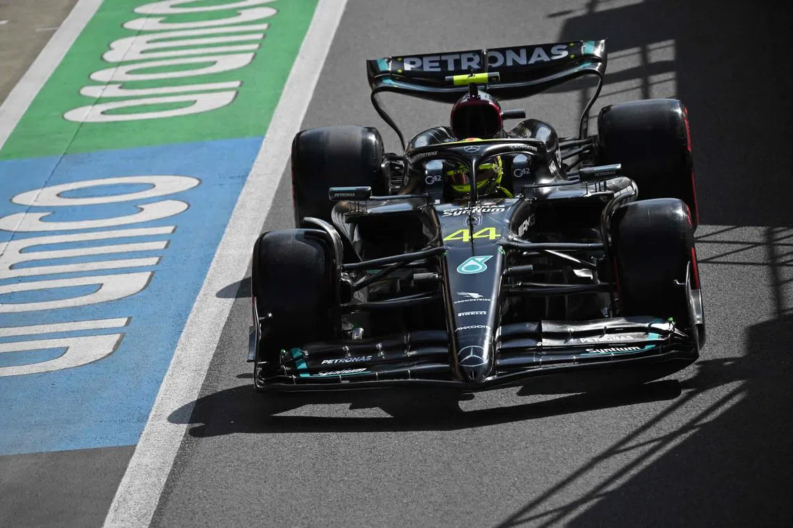 Mercedes' Lewis Hamilton drives during the second practice session ahead of the British Grand Prix.