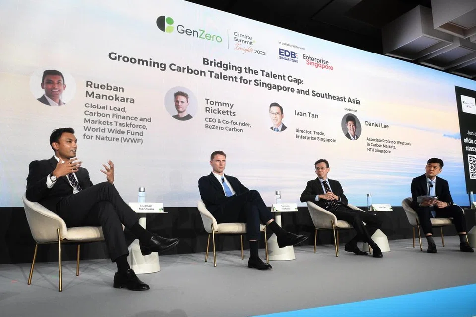 A panel discussing talent in the carbon markets sector, held during the GenZero Climate Summit Insights on May 5, 2025. Second from left is Mr Tommy Ricketts, CEO of BeZero carbon. 