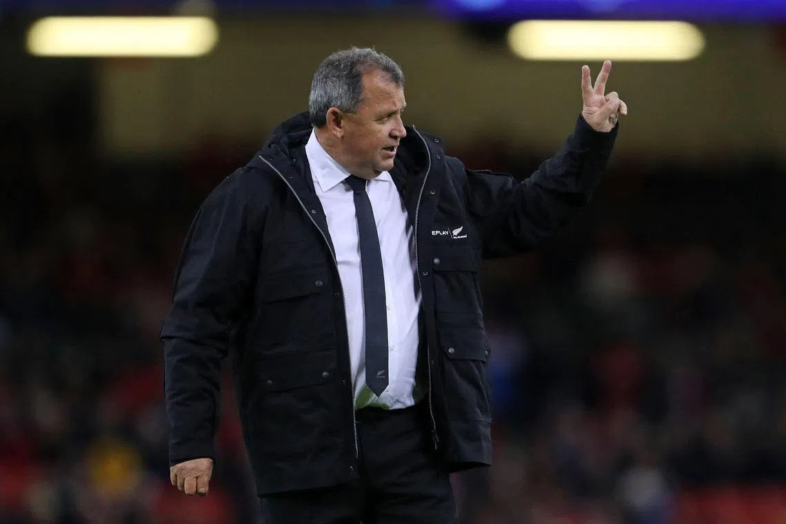 New Zealand coach Ian Foster gesturing as he checks out the conditions ahead of the Autumn International rugby union match between Wales and New Zealand at the Principality Stadium in Cardiff on Nov 5.