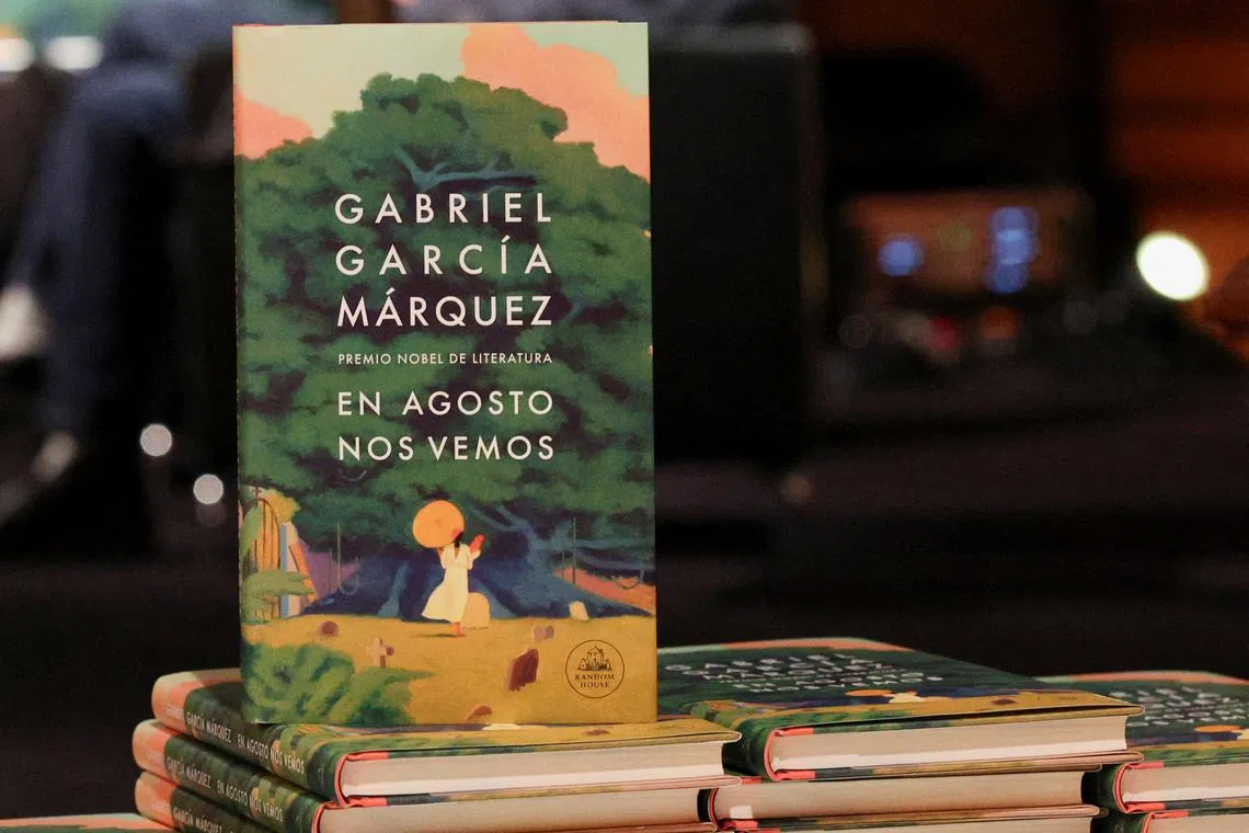 Copies of Until August, the posthumous book by Colombian author and Nobel Prize winner Gabriel Garcia Marquez, are displayed during its presentation, in Madrid, Spain, on March 5, 2024.