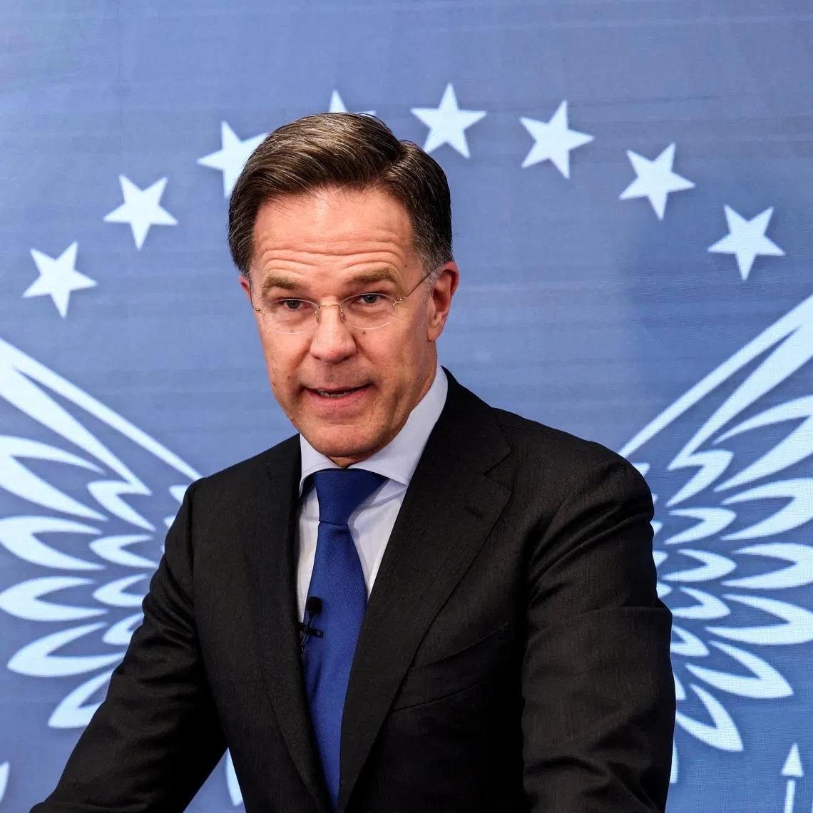 FILE PHOTO: NATO's Secretary General Mark Rutte delivers a speech at the Ronald Reagan Presidential Foundation and Institute in Washington D.C., U.S., April 9, 2026. REUTERS/Kevin Lamarque /File Photo