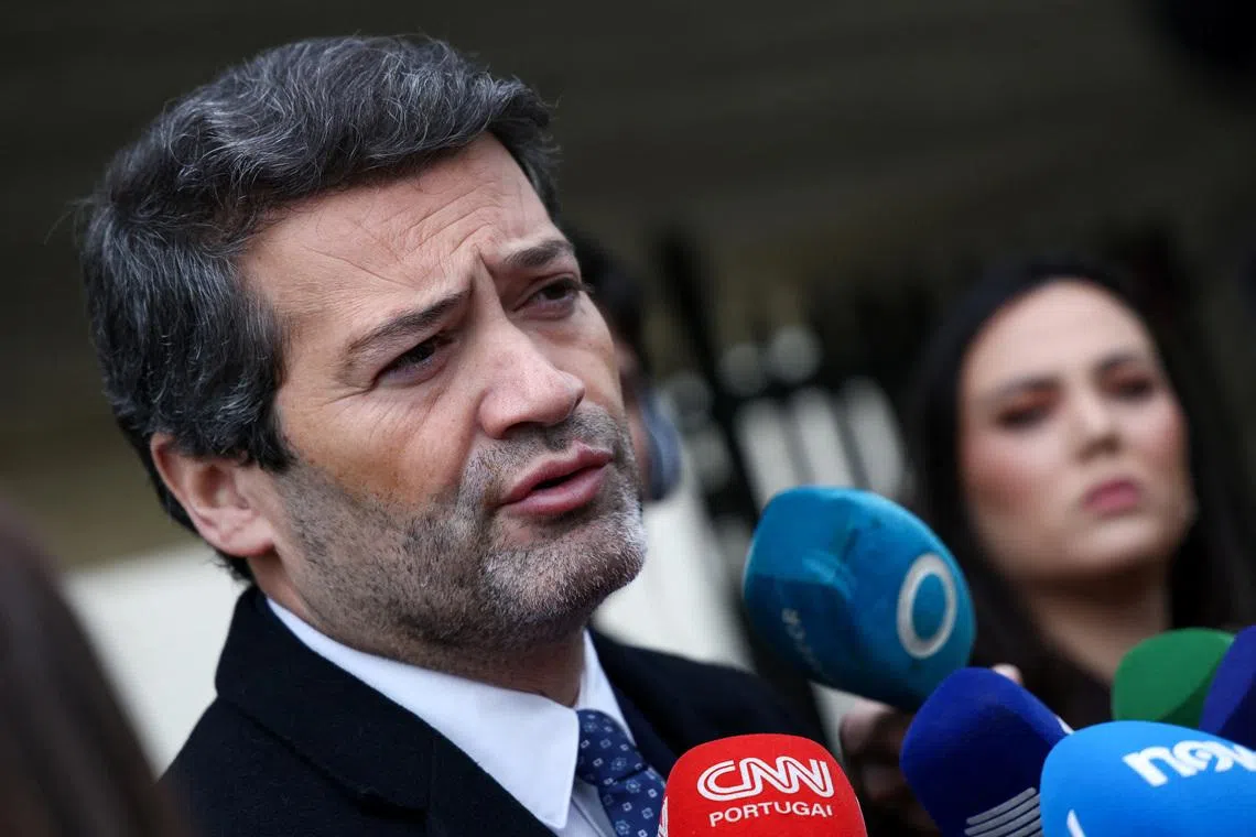 Leader of far-right Chega party and Portuguese presidential candidate Andre Ventura speaks to the media on the day of the presidential election, in Lisbon, Portugal, February 8, 2026. REUTERS/Rodrigo Antunes