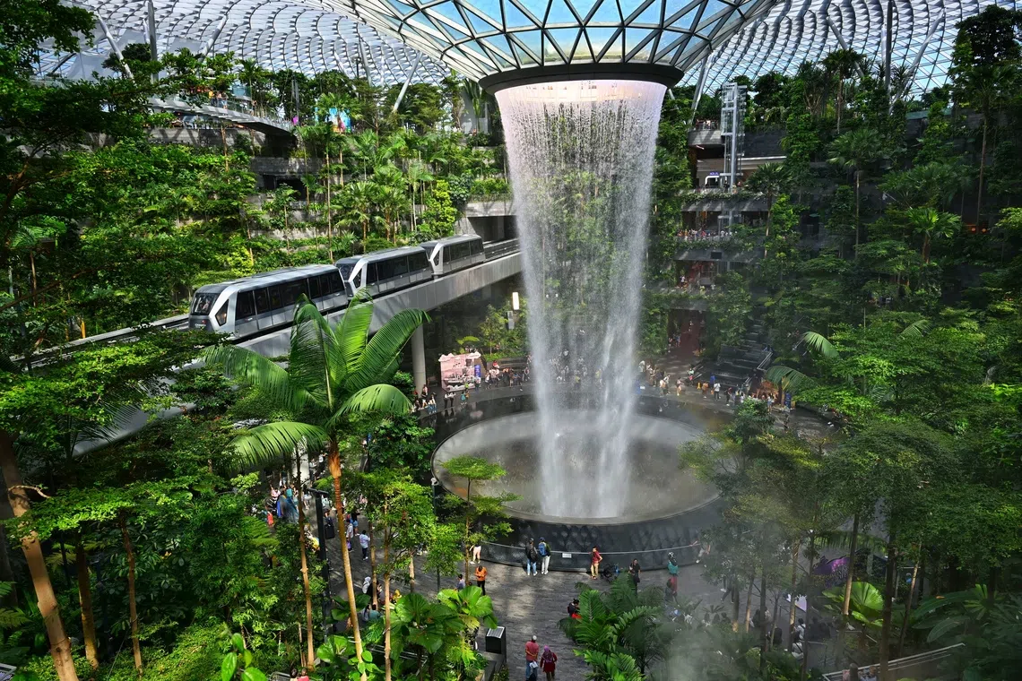 Jewel Changi Airport is home to the world’s tallest indoor waterfall, the 40m-tall Rain Vortex.