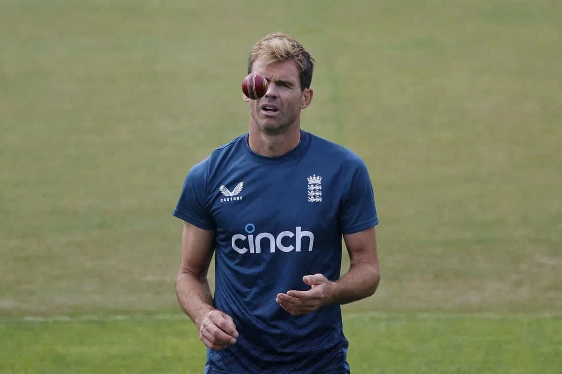 FILE PHOTO: Cricket - Fifth Test - England Practice - Himachal Pradesh Cricket Association Stadium, Dharamsala, India - March 5, 2024 England's James Anderson during practice REUTERS/Adnan Abidi/File Photo