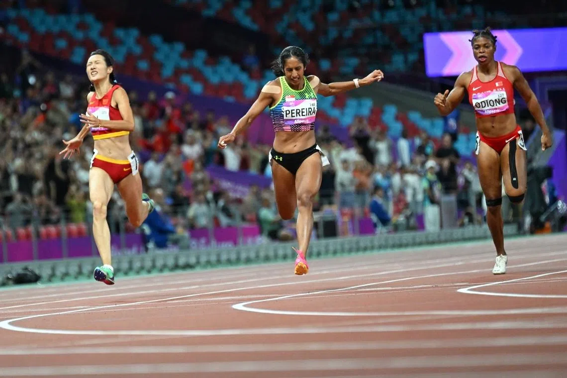 Singapore sprinter Shanti Pereira bringing the gold home for Singapore in the women's 200m final at the Asian Games 2023 in Hangzhou.