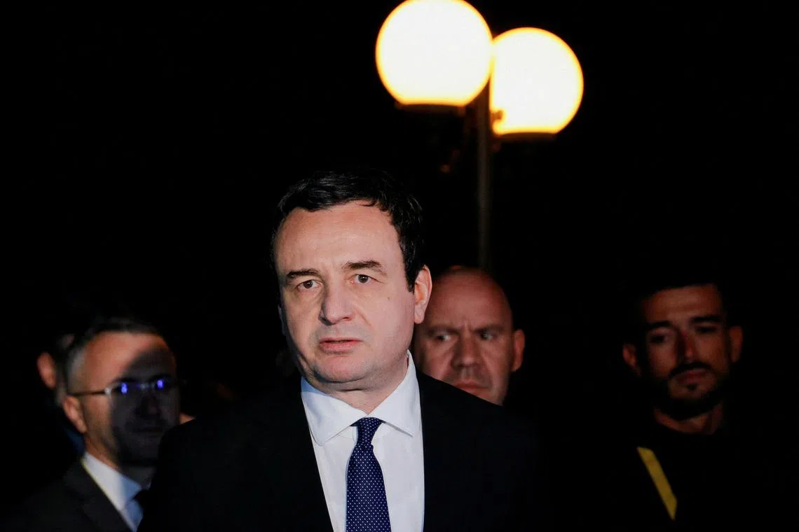 Kosovo's Prime Minister Albin Kurti looks on as he speaks to the media, in Ohrid, North Macedonia March 18, 2023.REUTERS/Ognen Teofilovski/File Photo