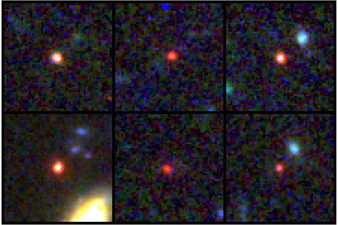 Six massive galaxies seen 540 million to 770 million years after the Big Bang.