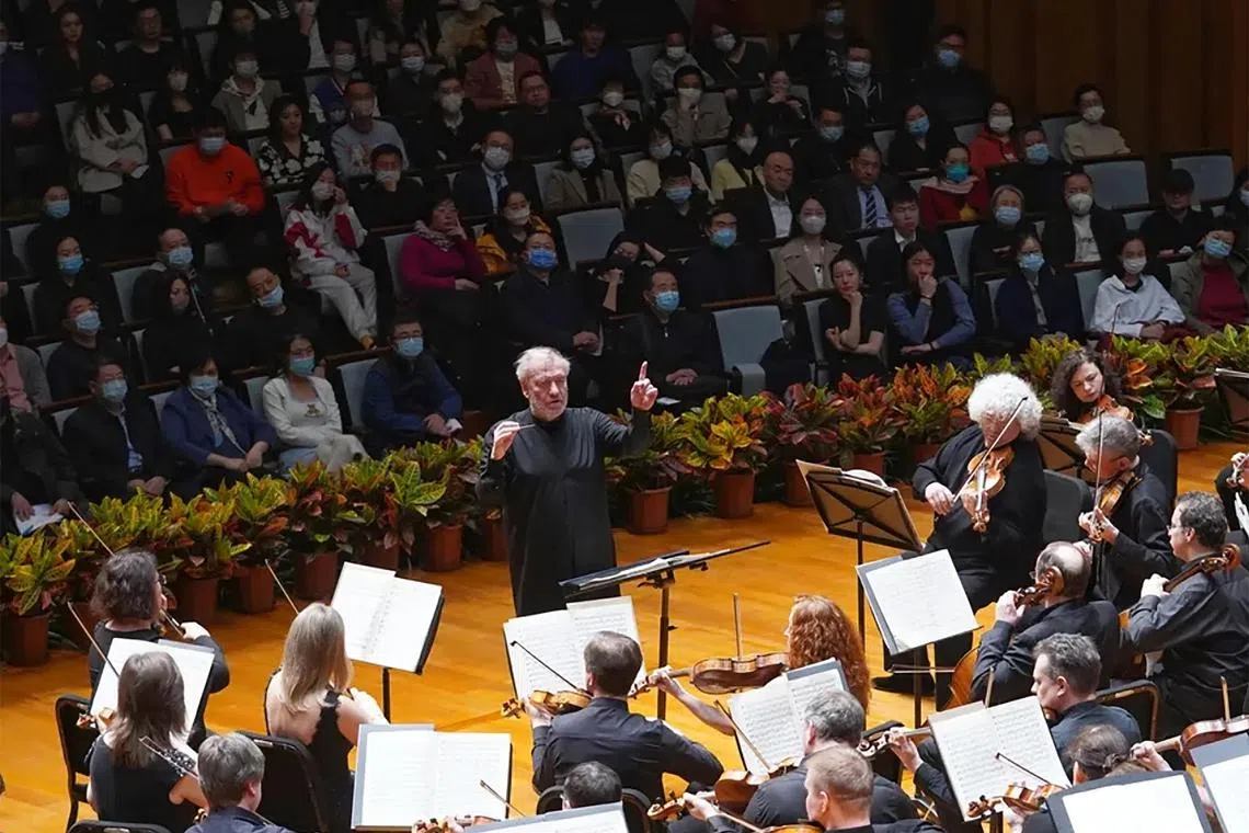 Valery Gergiev conducts a concert at the National Centre for the Performing Arts in Beijing on March 27, 2023. 