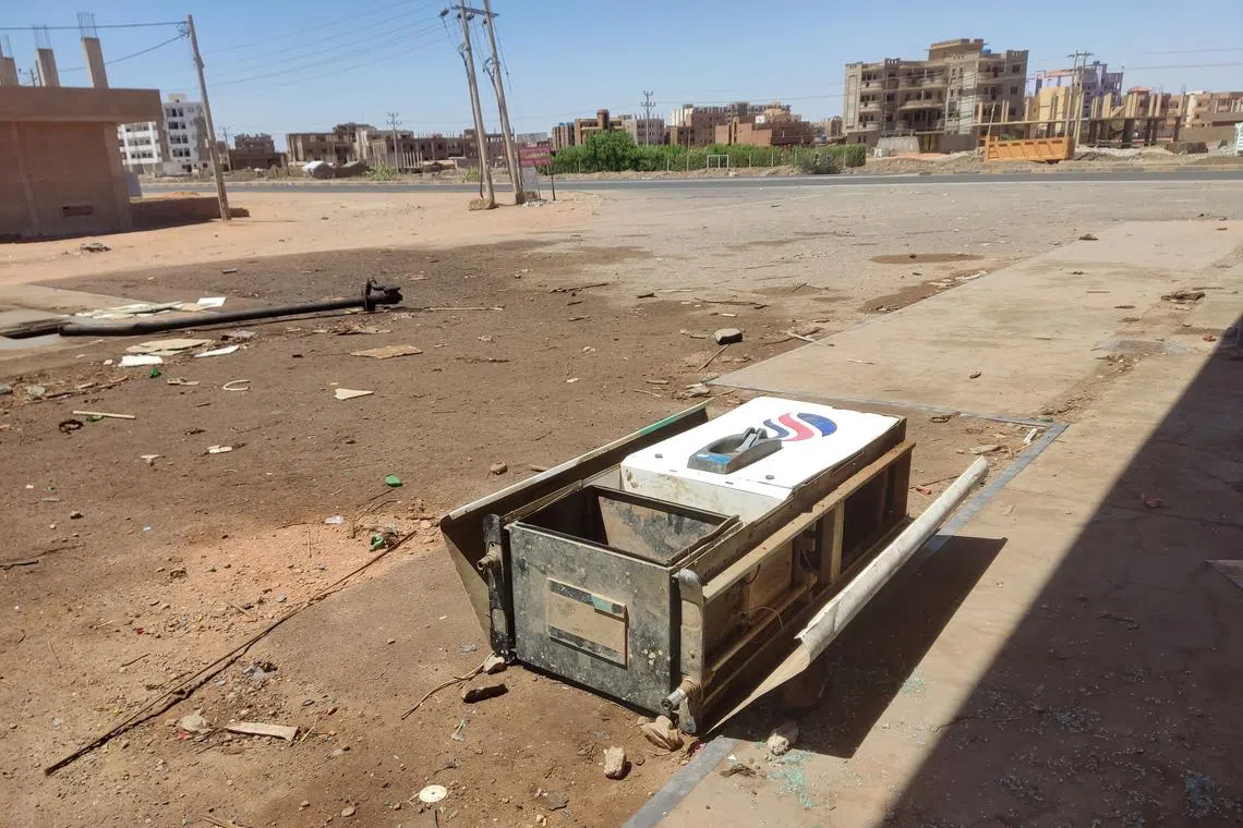A looted petrol station in southern Khartoum on May 6.