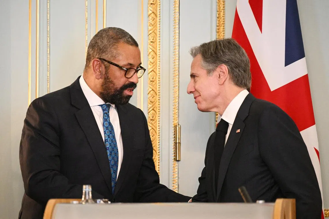 US Secretary of State Antony Blinken (right) and Britain's Foreign Secretary James Cleverly holding a media conference on June 20, 2023 in London, England.