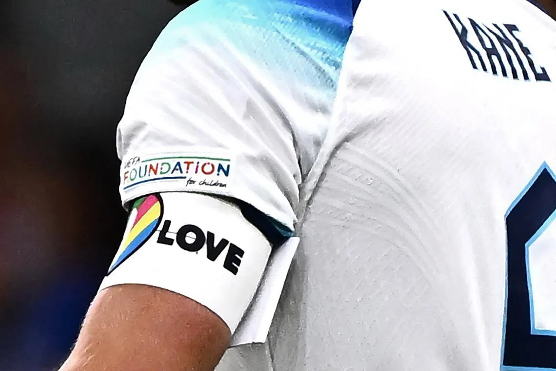 England captain Harry Kane with the rainbow armband during the Three Lions' Nations League match with Italy. 