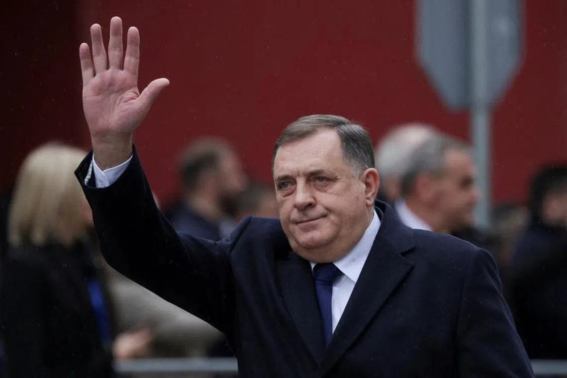 President of Republika Srpska (Serb Republic) Milorad Dodik waves as he attends Serb Republic national holiday, banned by the constitutional court, in East Sarajevo, Bosnia and Herzegovina, January 9, 2023. REUTERS/Dado Ruvic/File Photo