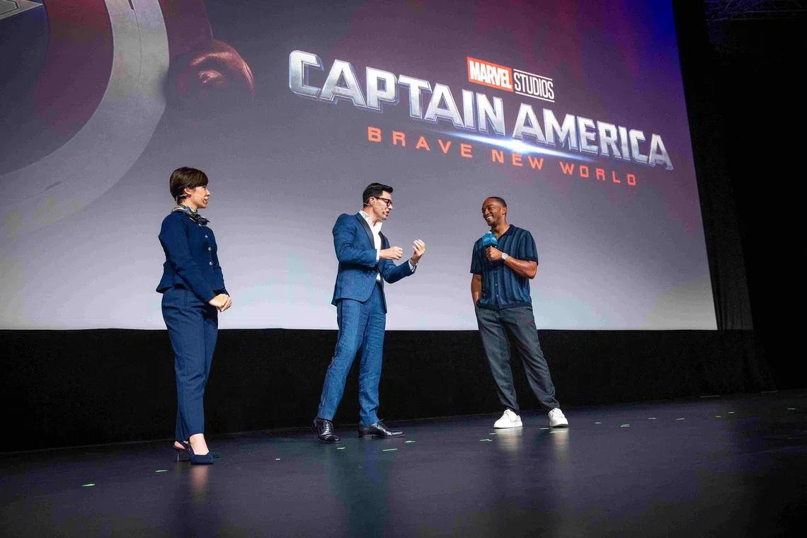 Anthony Mackie (right) on stage answering questions at the 2024 Disney APAC Content Showcase on Wed Nov 20, at the Marina Bay Sands. With hosts (from left) Kelly Latimer and Bobby Tonello


Source: The Walt Disney Company