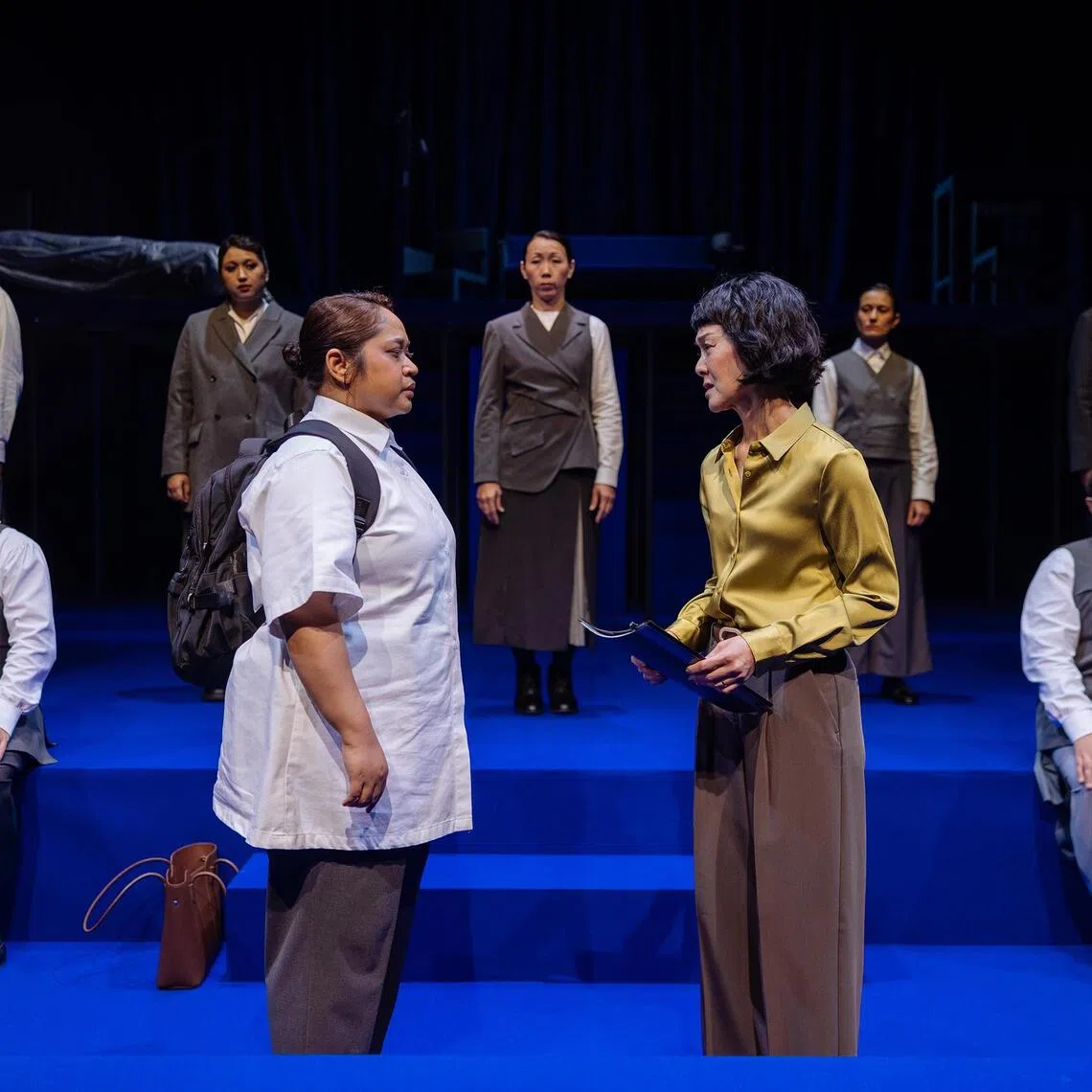 Wild Rice’s The Radicalisation Of Mrs. Mary Lim-Rodrigues, which stars Suhaili Safari (in white top) and Janice Koh (in yellow top), is written by playwright Michelle Tan and directed by Edith Podesta.