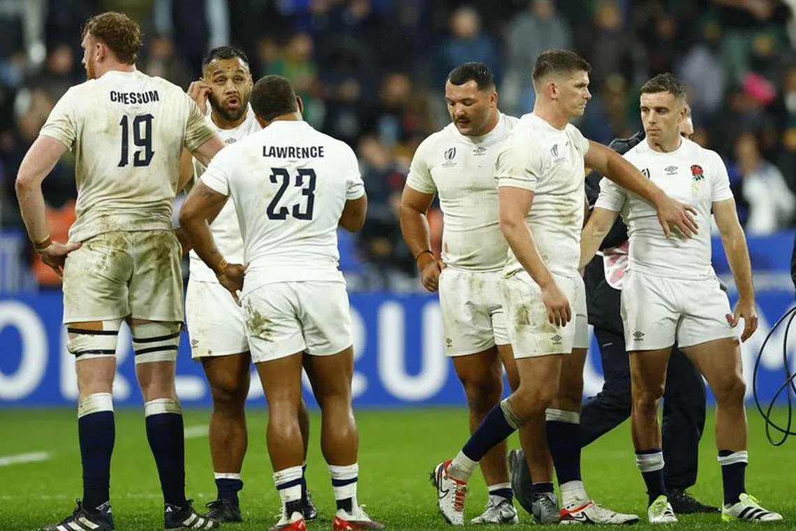 Rugby Union - Rugby World Cup 2023 - Semi Final - England v South Africa - Stade de France, Saint-Denis, France - October 21, 2023 England players look dejected after the match REUTERS/Sarah Meyssonnier