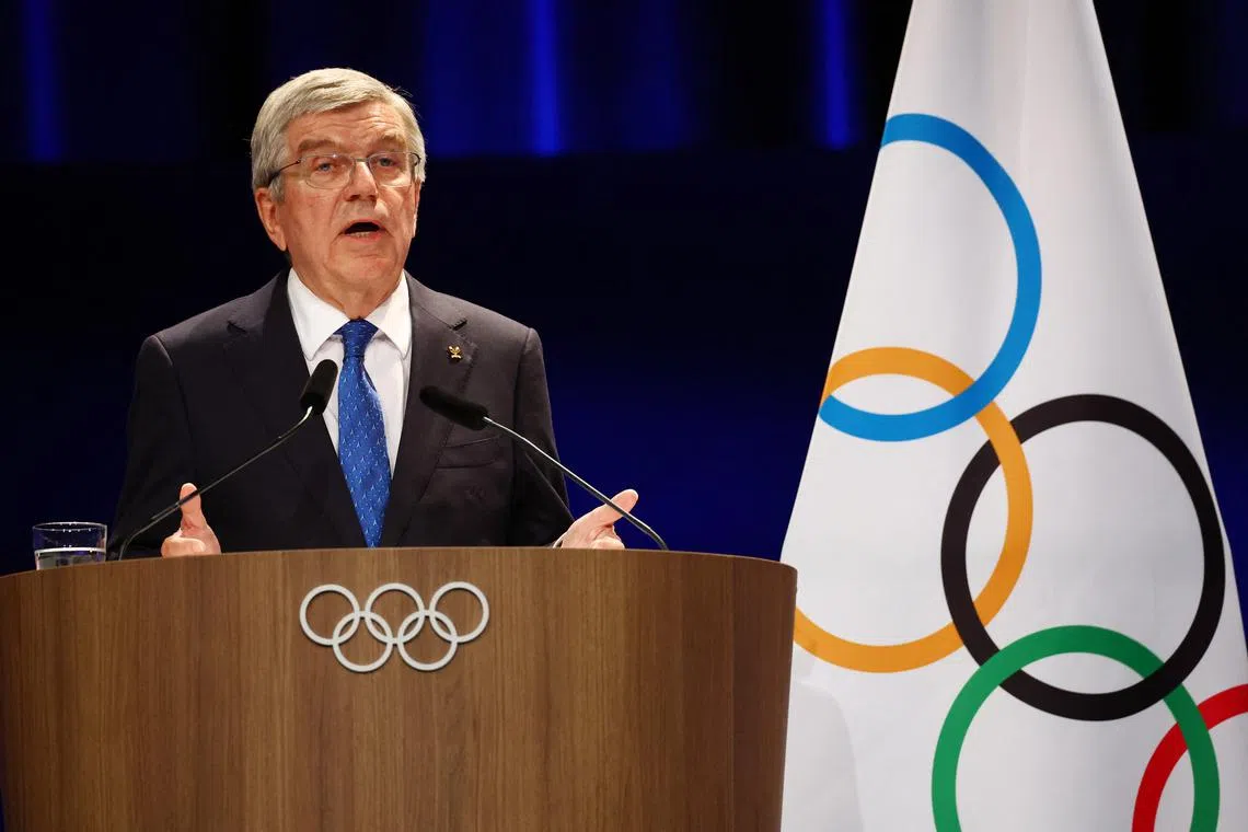 Paris 2024 Olympics - IOC Session - Main Press Centre, Paris, France - August 10, 2024. International Olympic Committee (IOC) President Thomas Bach during the IOC Session REUTERS/Piroschka Van De Wouw