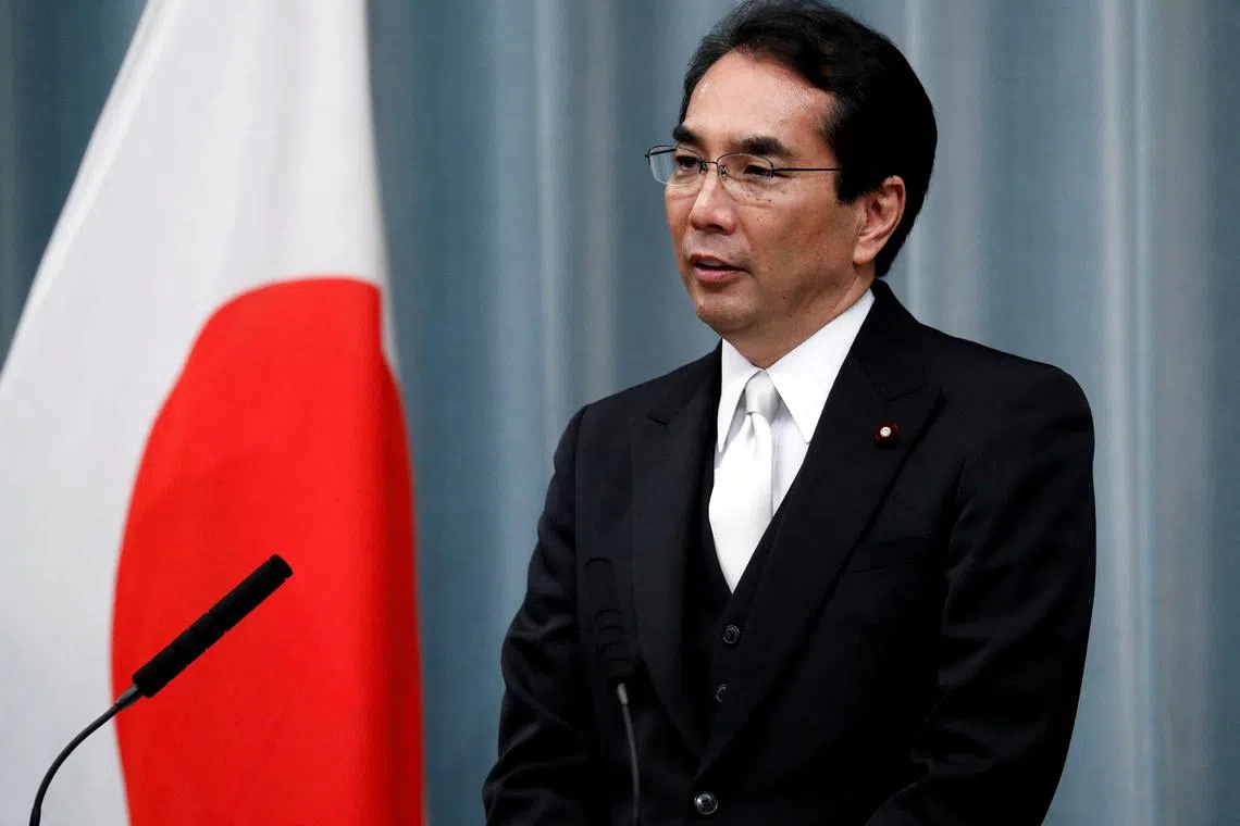FILE PHOTO: Japan's Agriculture, Forestry and Fisheries Minister Taku Eto attends a news conference at Prime Minister Shinzo Abe's official residence in Tokyo, Japan September 11, 2019. REUTERS/Issei Kato/File Photo