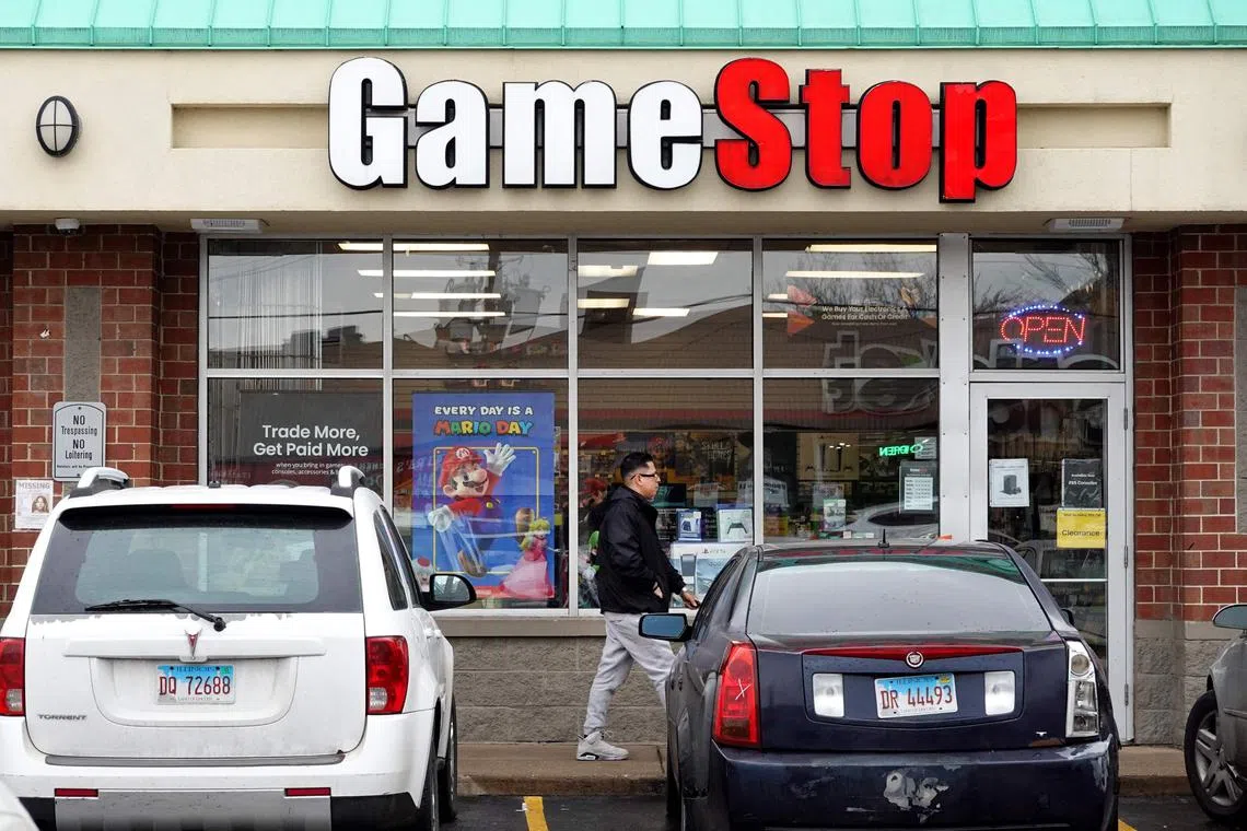 CHICAGO, ILLINOIS - MARCH 16: A GameStop store operates in a strip mall on March 16, 2023 in Chicago, Illinois. The gaming retailer, which is scheduled to report earnings on March 21, saw its stock price jump more than five percent today.   Scott Olson/Getty Images/AFP (Photo by SCOTT OLSON / GETTY IMAGES NORTH AMERICA / Getty Images via AFP)