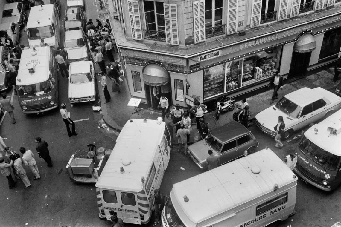Six people were killed and 22 others wounded in the Aug 9, 1982, attack on a Jewish restaurant in Paris, France.