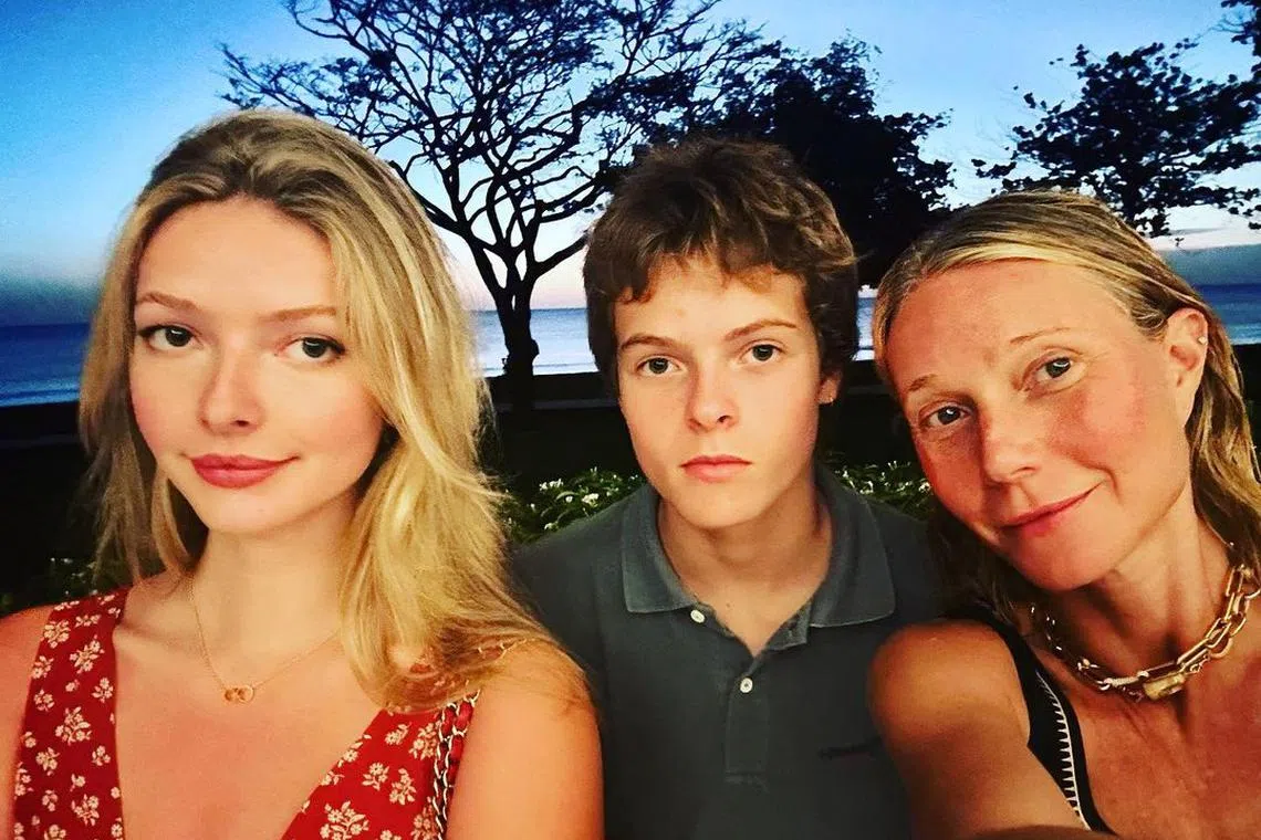 Actress Gwyneth Paltrow (far right) with daughter Apple Martin and son Moses Martin.