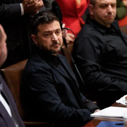 President of Ukraine Volodymyr Zelensky (centre) at the bilateral meeting with US President Trump in the Cabinet Room of the White House in Washington DC, USA, on Oct 17.