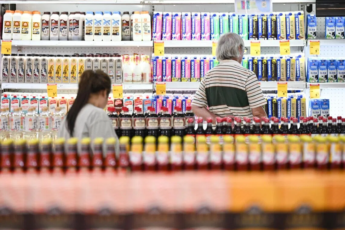 Pixgeneric / Generic photograph of dairy and milk products for sale at Giant Tampines Hypermarket on Aug 19, 2025. Can be used for stories on budget, inflation, food security, agriculture, farming, supermarket, local, demand and supply, food resilience, retail, Cold Storage Singapore, import, consumer, produce, product, price, business, and money.