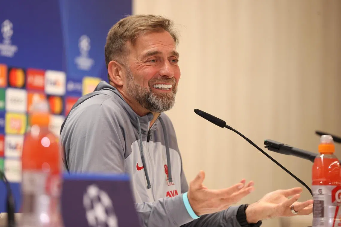 Klopp takes part in a press conference in Madrid,  14 March 2023. Liverpool will face Real Madrid in their UEFA Champions League round of 16 second leg soccer match on 15 March 2023.  EPA-EFE/Kiko Huesca