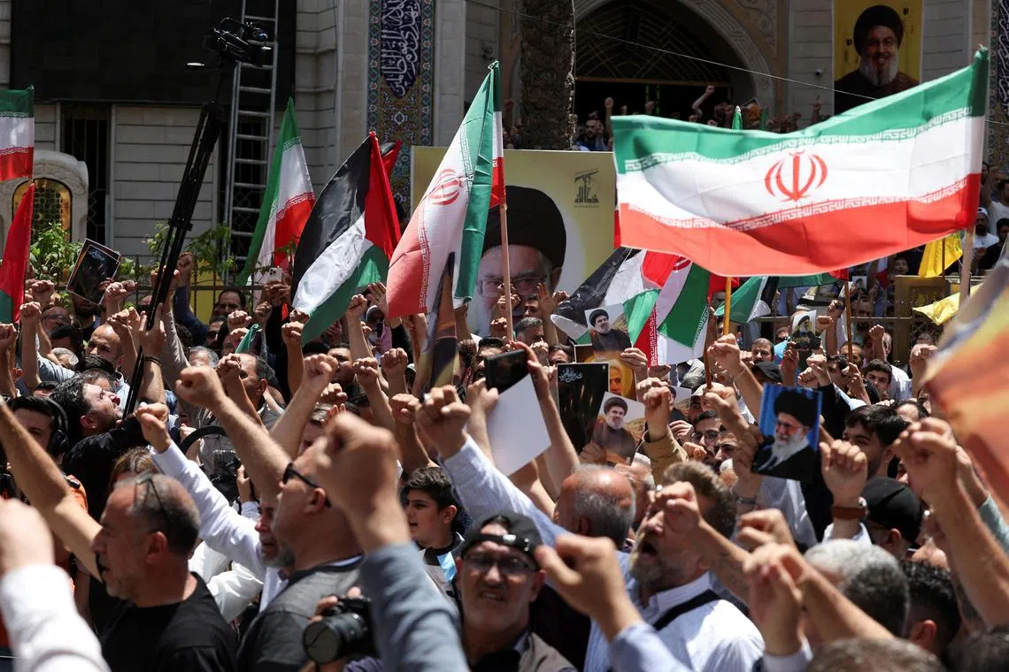 Protesters in Beirut gather for a rally in solidarity with Iran on June 20.